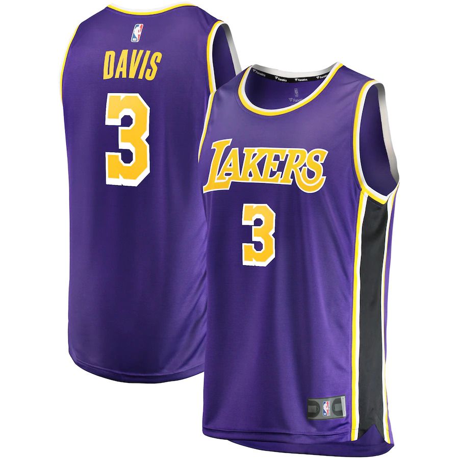 Men Los Angeles Lakers 3 Anthony Davis Fanatics Branded Purple Fast Break Replica NBA Jersey